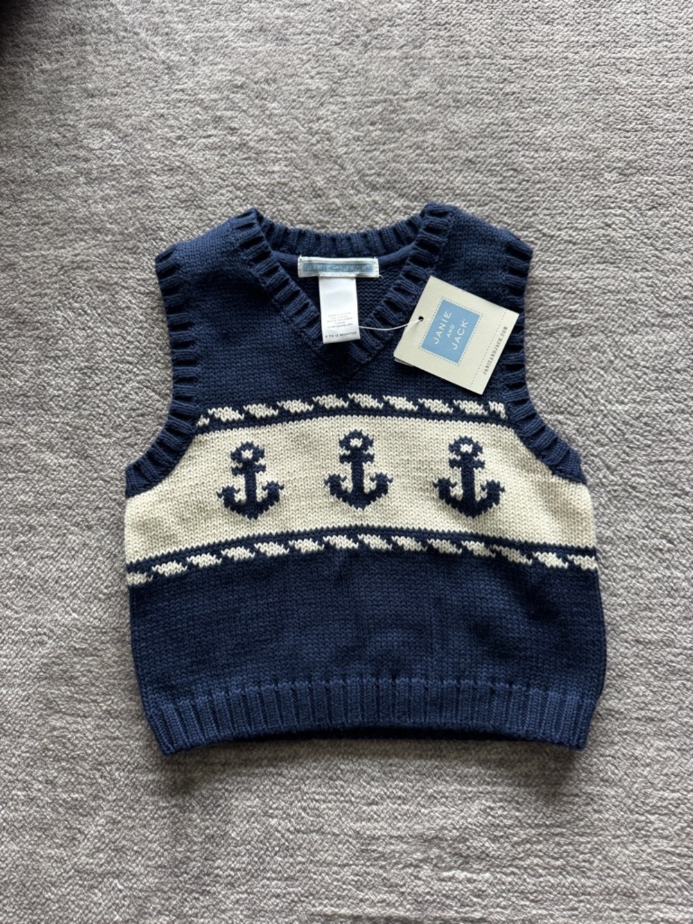 Janie and Jack Navy and Cream Anchor Knit Vest